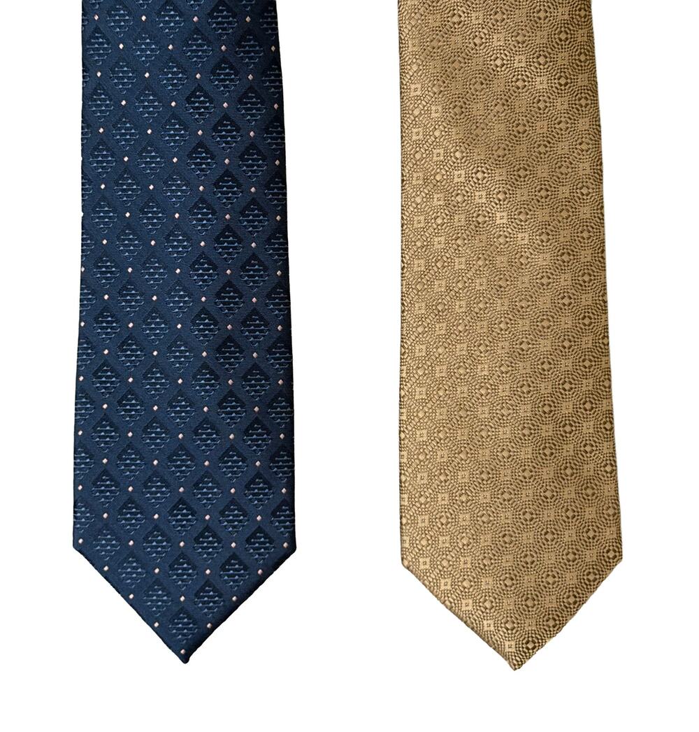 Perry Ellis Portfolio Ties Lot of 2 Men's Navy Diamond & Taupe Geometric NWT